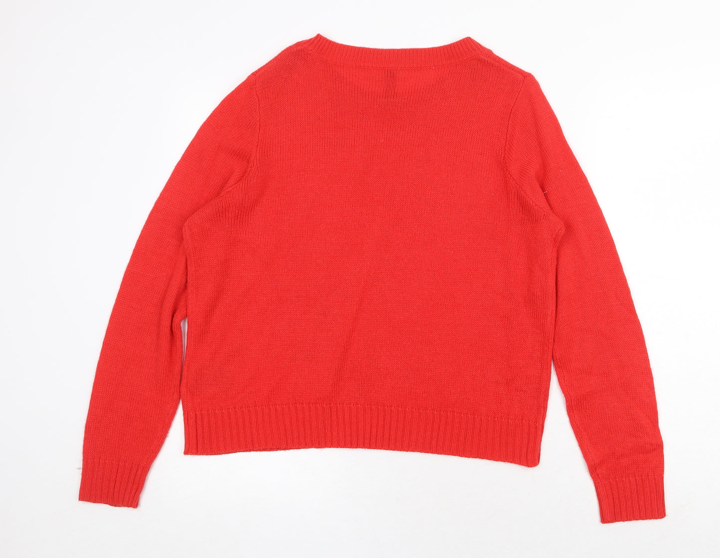 H&M Womens Red Round Neck Acrylic Pullover Jumper Size M