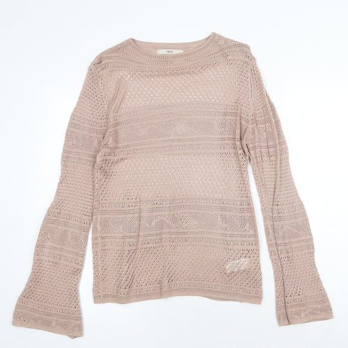 NEXT Womens Beige Round Neck Viscose Pullover Jumper Size 12