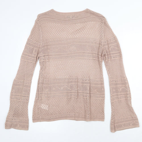 NEXT Womens Beige Round Neck Viscose Pullover Jumper Size 12