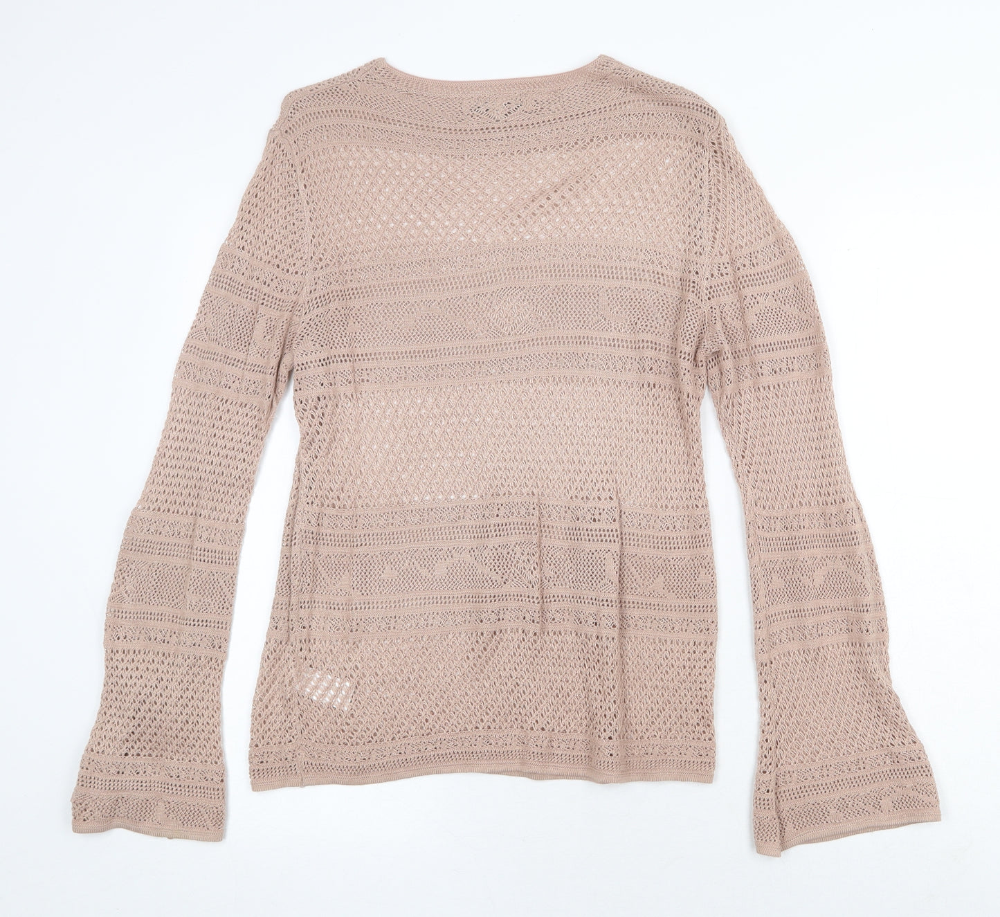 NEXT Womens Beige Round Neck Viscose Pullover Jumper Size 12