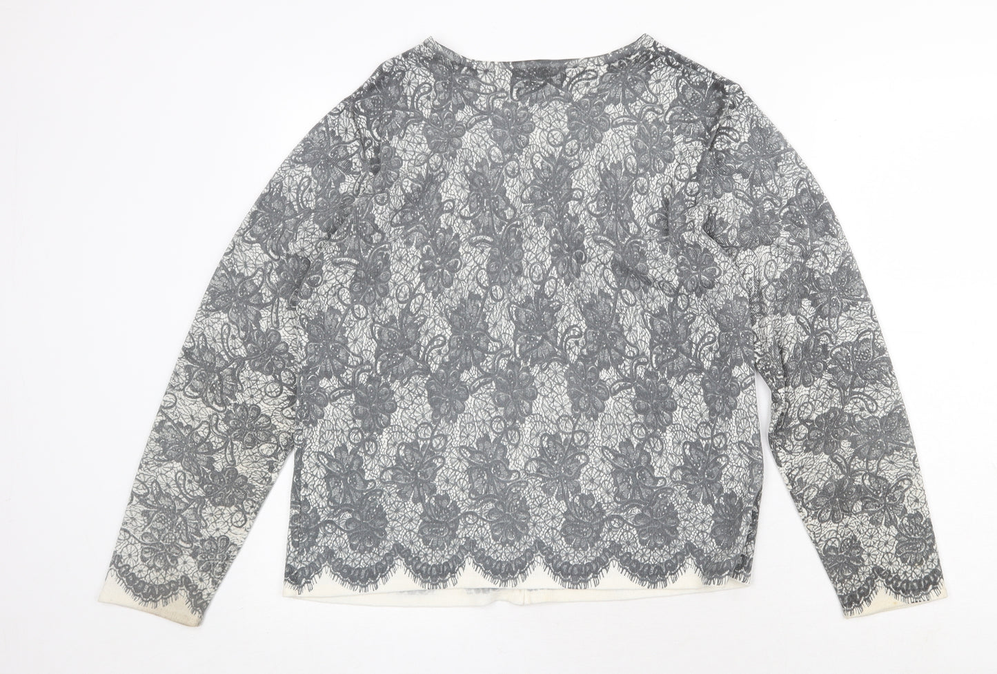OPUS Womens Grey Round Neck Geometric Acrylic Cardigan Jumper Size L