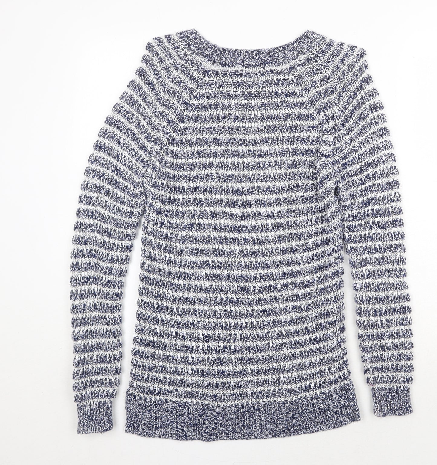 F&F Womens Blue Round Neck Striped Cotton Pullover Jumper Size 14