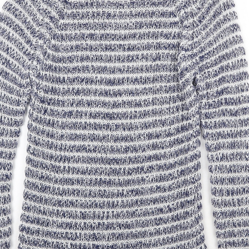F&F Womens Blue Round Neck Striped Cotton Pullover Jumper Size 14
