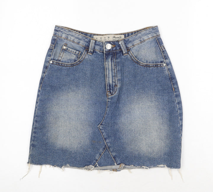 Denim & Co. Womens Blue Cotton A-Line Skirt Size 4XL Zip