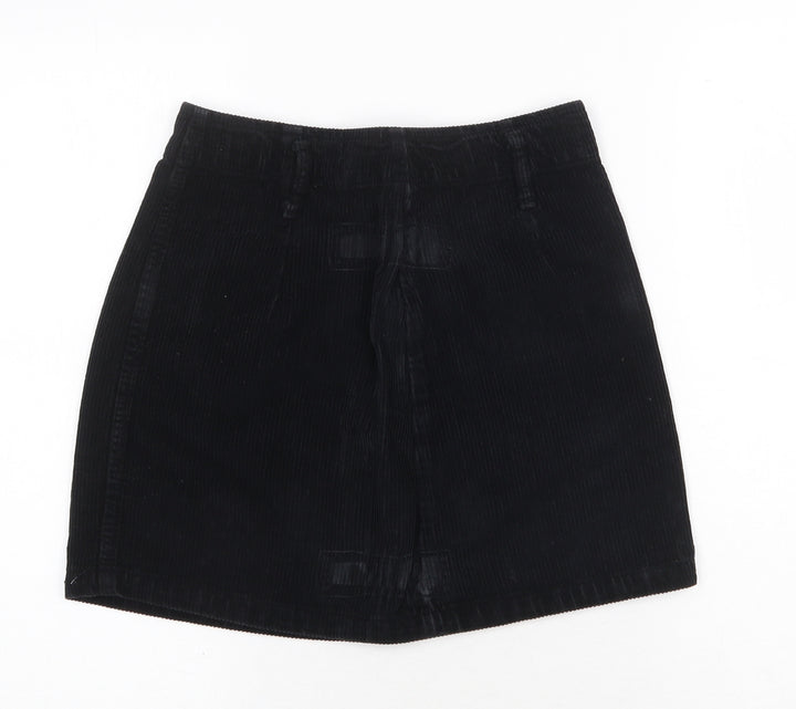 Denim & Co. Womens Black Cotton A-Line Skirt Size 8 Zip