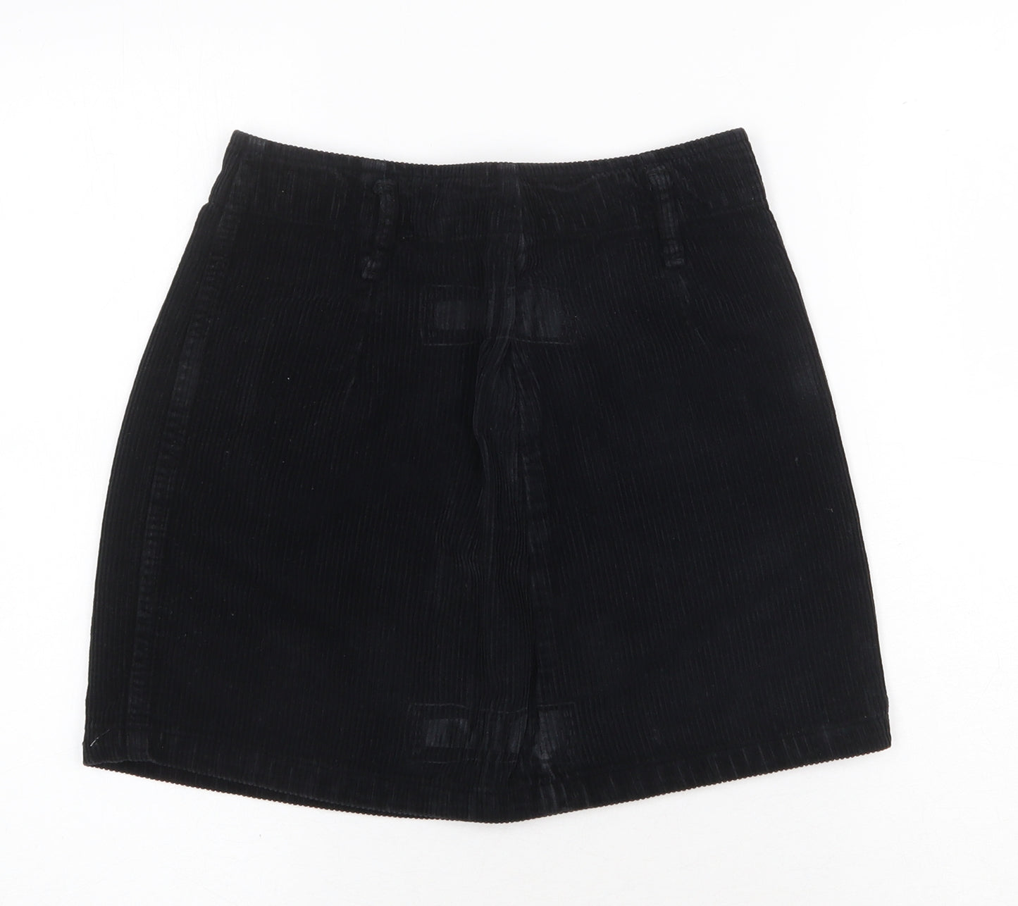 Denim & Co. Womens Black Cotton A-Line Skirt Size 8 Zip