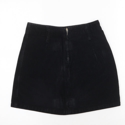 Denim & Co. Womens Black Cotton A-Line Skirt Size 8 Zip