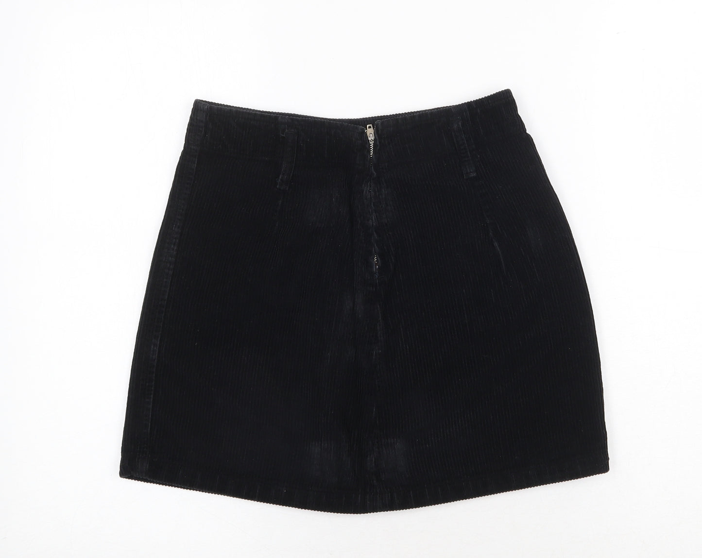 Denim & Co. Womens Black Cotton A-Line Skirt Size 8 Zip