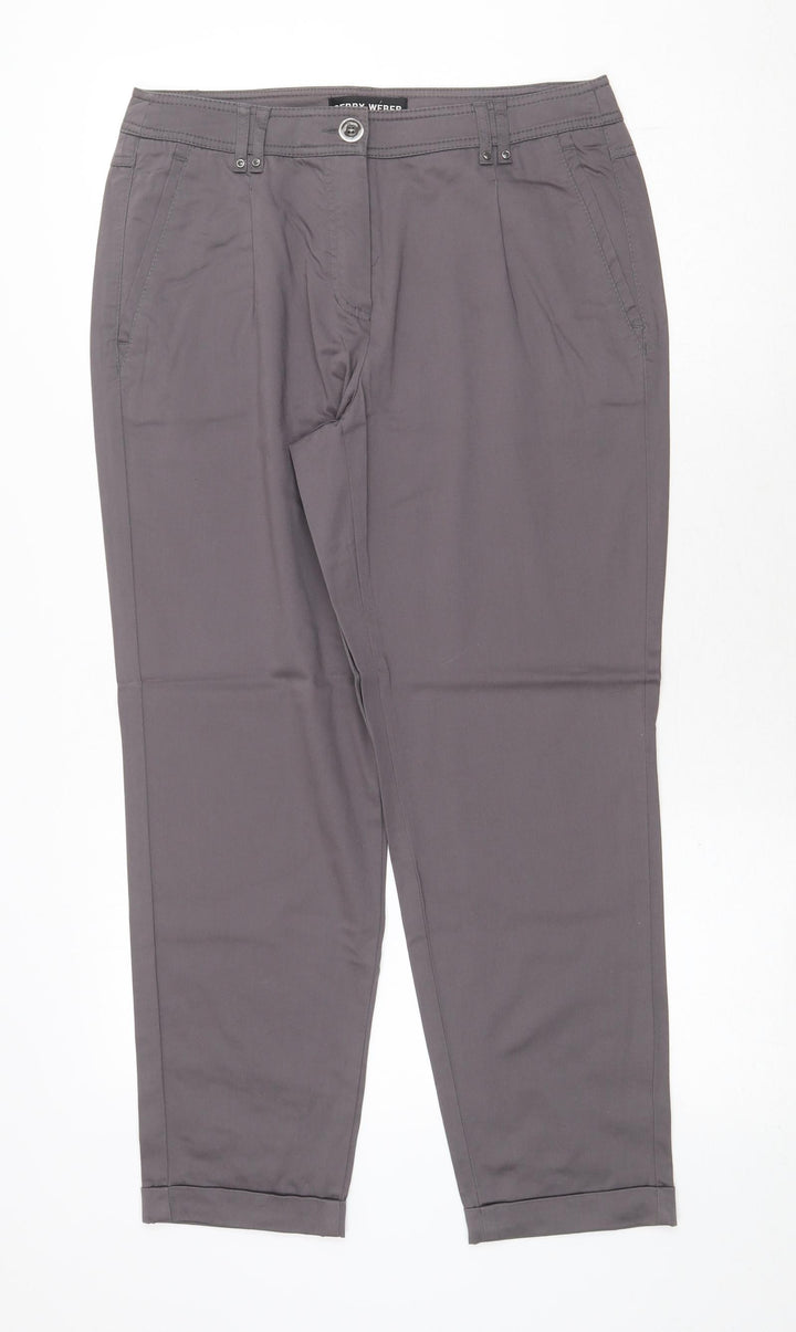 Gerry Weber Womens Grey Polyester Chino Trousers Size 32 in Regular Zip
