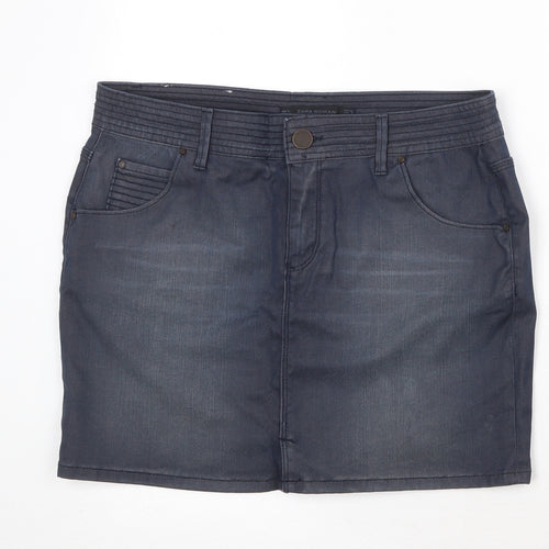 Zara Womens Blue Cotton A-Line Skirt Size 12 Zip