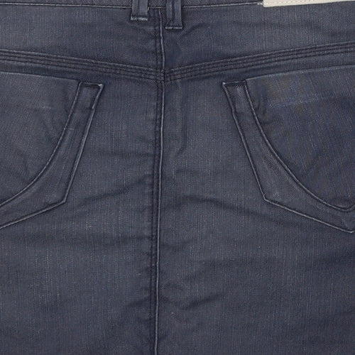 Zara Womens Blue Cotton A-Line Skirt Size 12 Zip