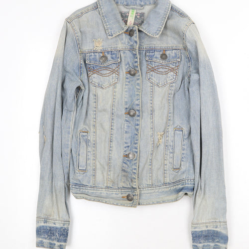 Denim & Co. Womens Blue Jacket Size 8 Button