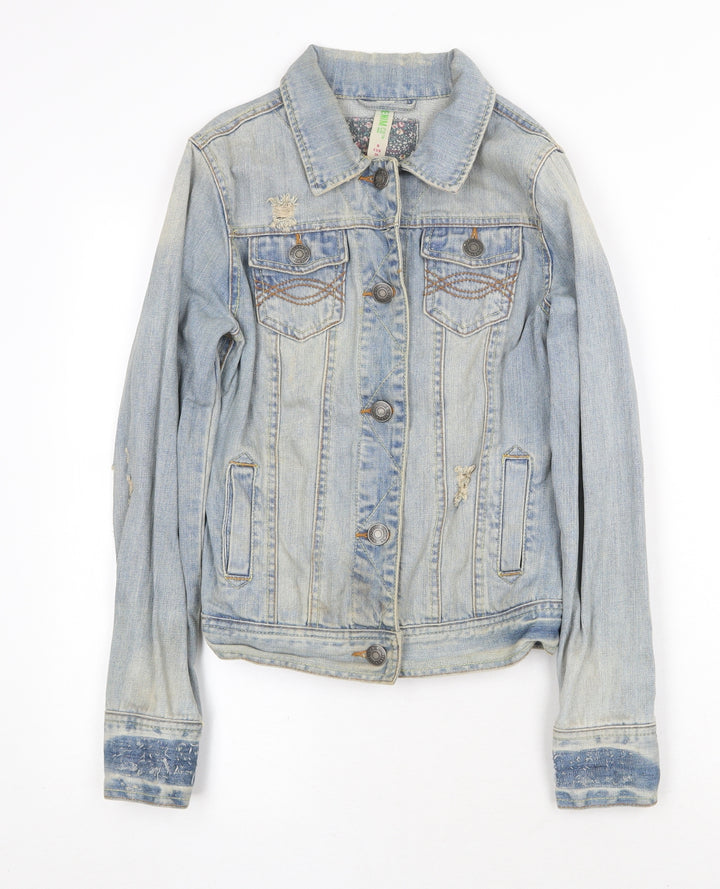 Denim & Co. Womens Blue Jacket Size 8 Button