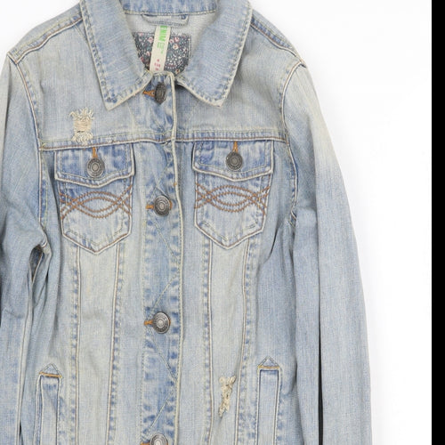 Denim & Co. Womens Blue Jacket Size 8 Button