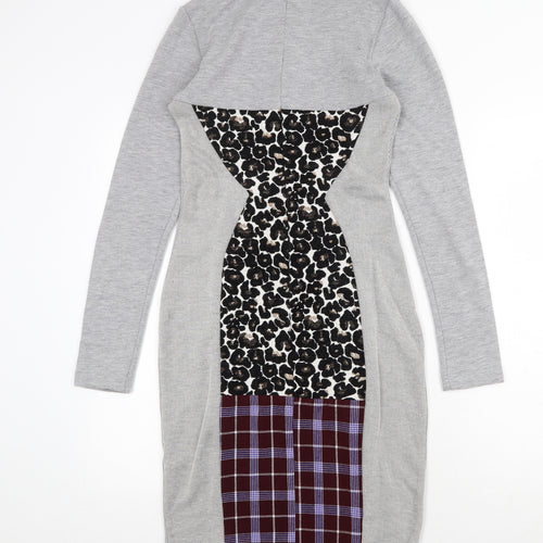 ASOS Womens Grey Geometric Polyester Jumper Dress Size 8 Round Neck Zip