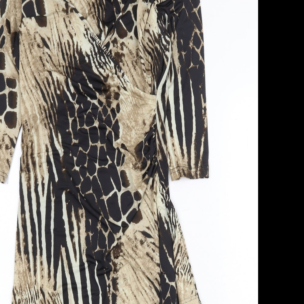 Frock Me Womens Brown Geometric Polyester A-Line Size S Scoop Neck Pullover