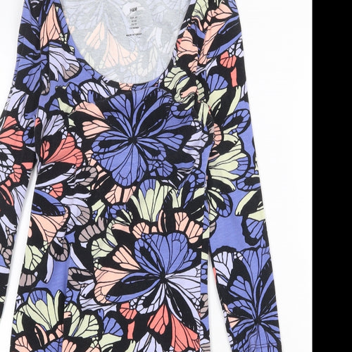 H&M Womens Purple Geometric Cotton A-Line Size XS Scoop Neck Pullover