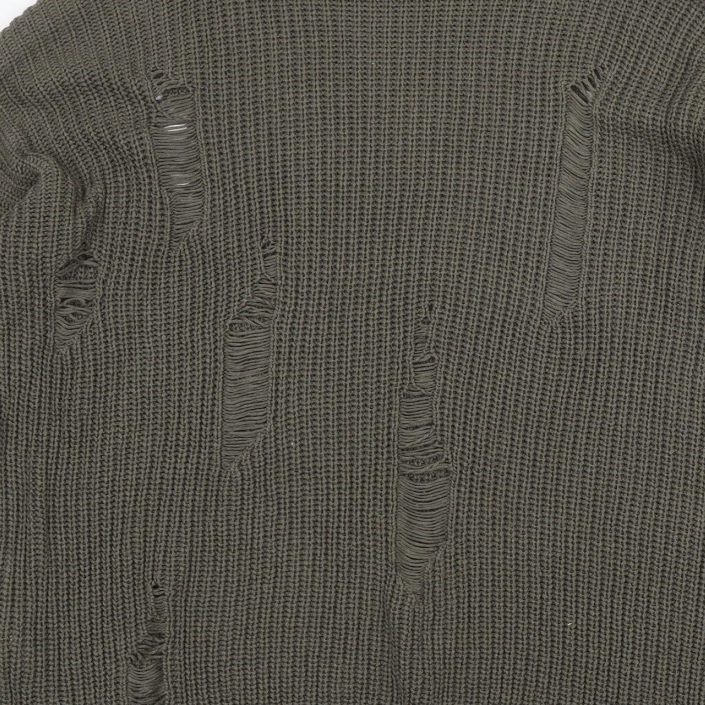 River Island Womens Green Round Neck Acrylic Pullover Jumper Size M - Distressed Look