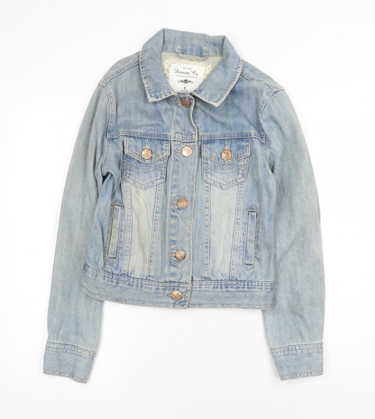 Denim & Co. Womens Blue Jacket Size 8 Button