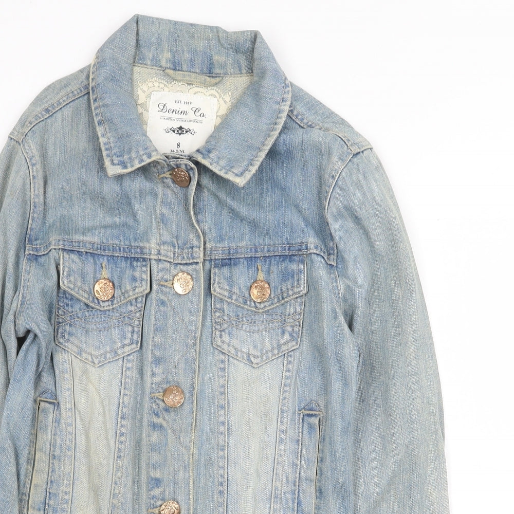 Denim & Co. Womens Blue Jacket Size 8 Button