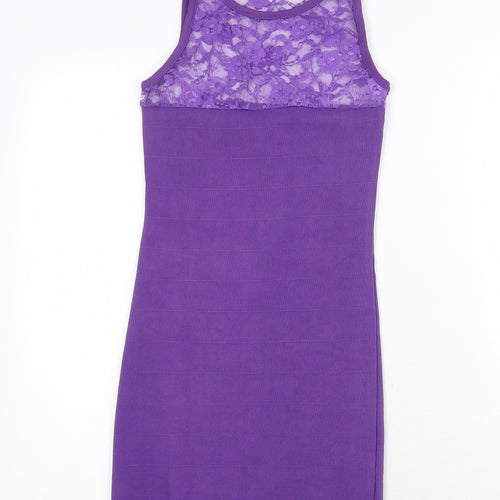 PK Clothing Womens Purple Polyester Bodycon Size S Round Neck Pullover