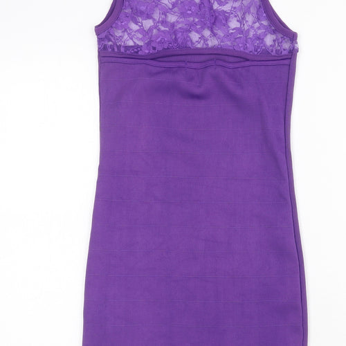 PK Clothing Womens Purple Polyester Bodycon Size S Round Neck Pullover