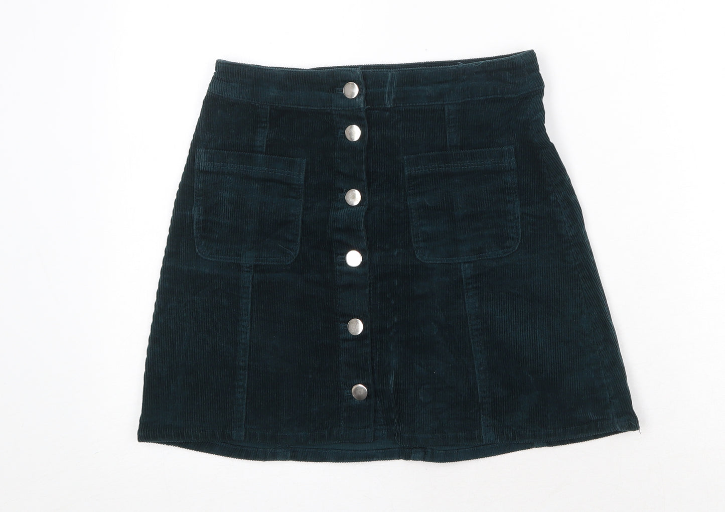 H&M Womens Green Cotton A-Line Skirt Size 4XL Button