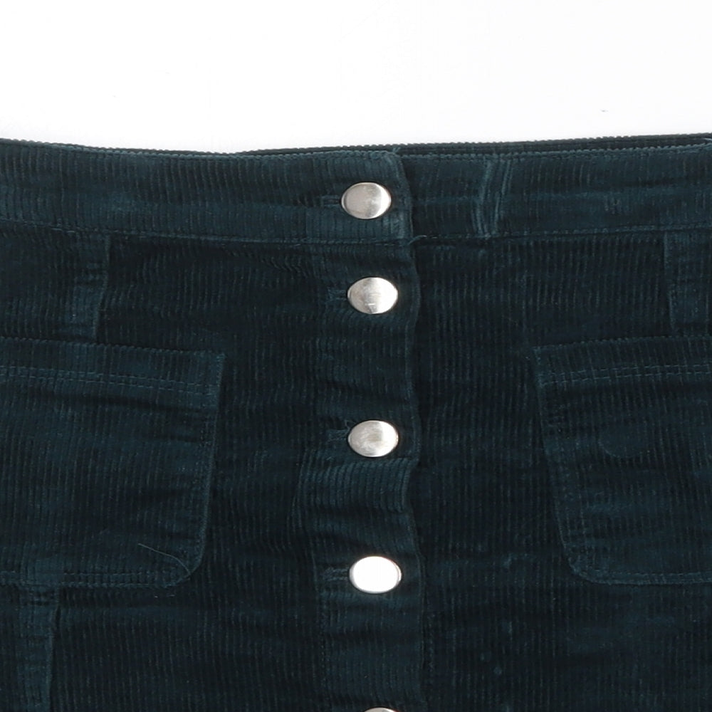 H&M Womens Green Cotton A-Line Skirt Size 4XL Button