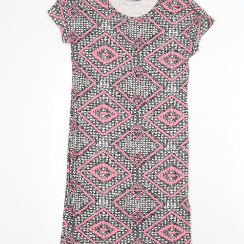 F&F Womens Black Geometric Viscose A-Line Size 6 Scoop Neck Pullover