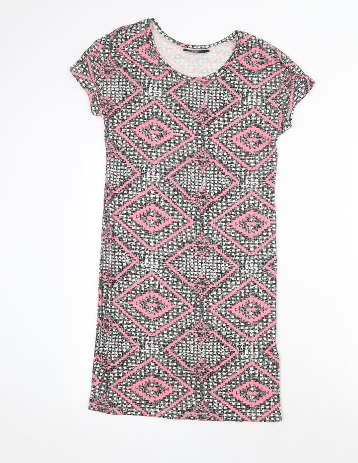 F&F Womens Black Geometric Viscose A-Line Size 6 Scoop Neck Pullover