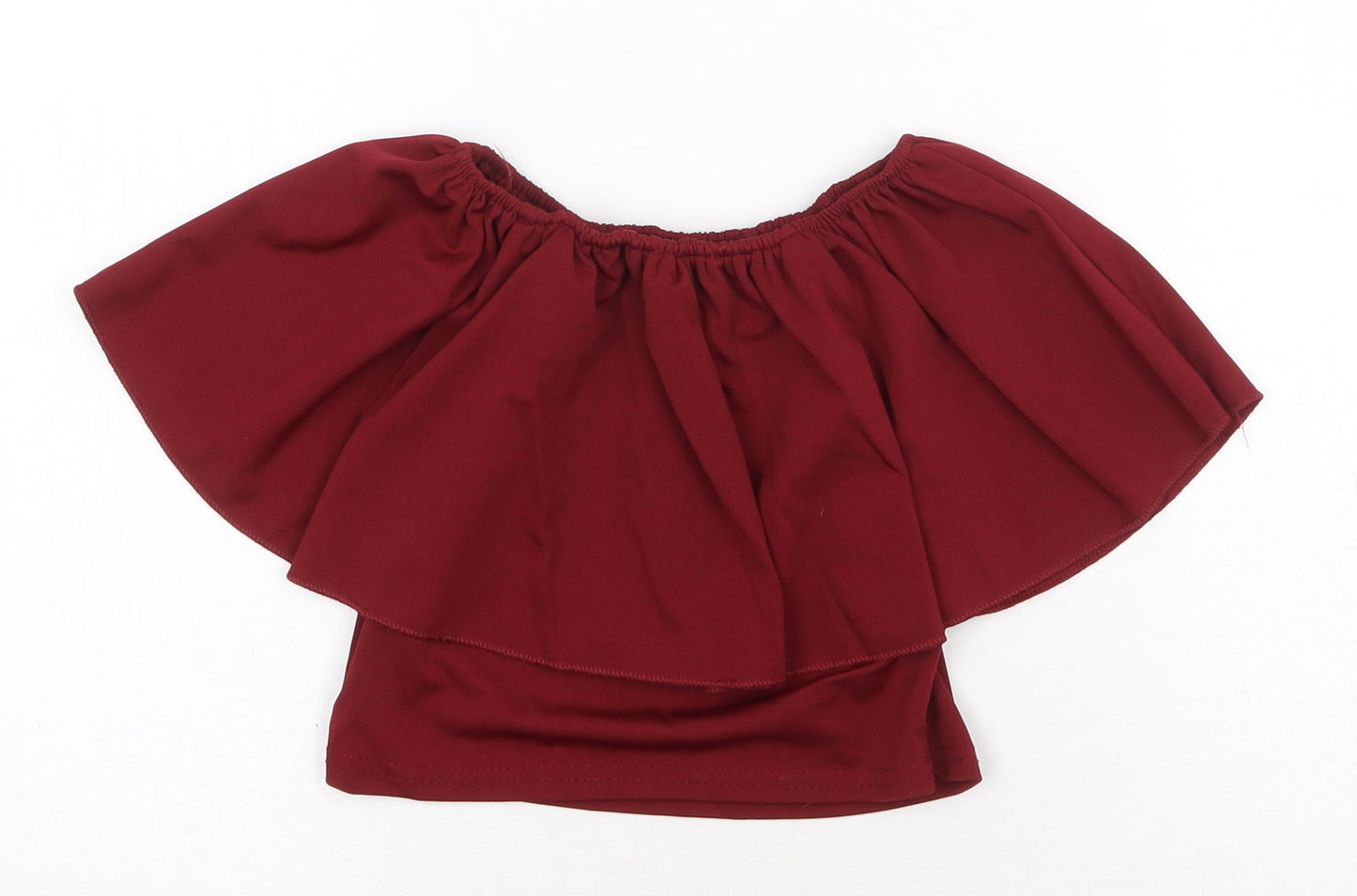 Preworn Womens Red Polyester Cropped Blouse Size XS Boat Neck - Bardot