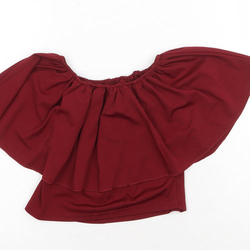 Preworn Womens Red Polyester Cropped Blouse Size XS Boat Neck - Bardot