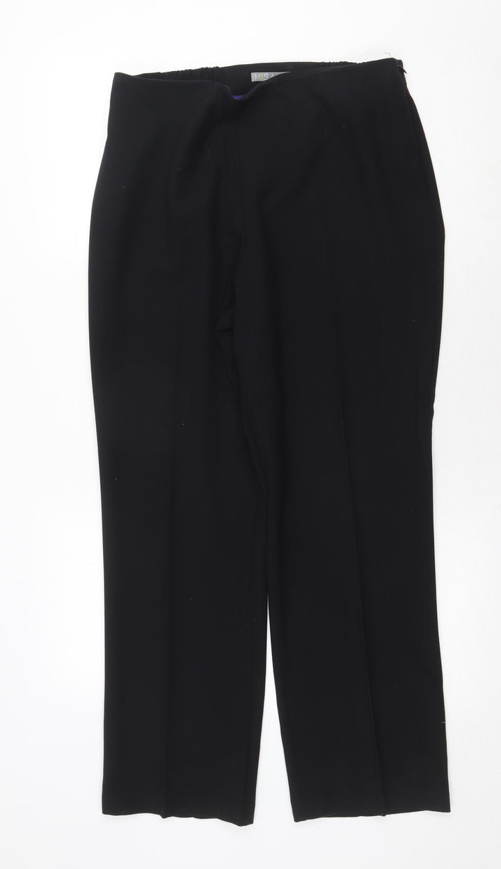 Marks and Spencer Womens Black Polyester Trousers Size 14 Regular Zip