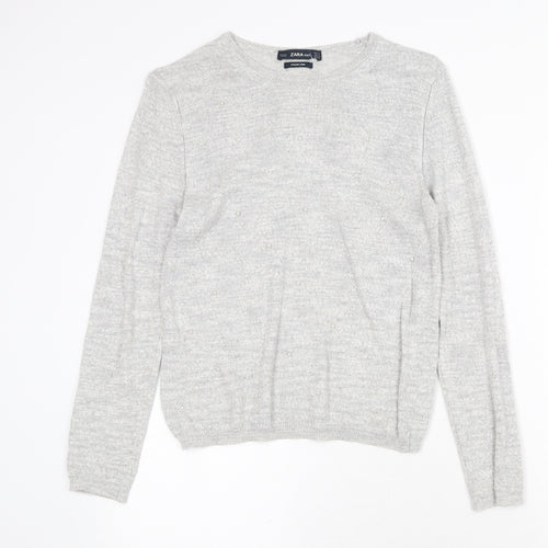 Zara Womens Grey Round Neck Viscose Pullover Jumper Size S