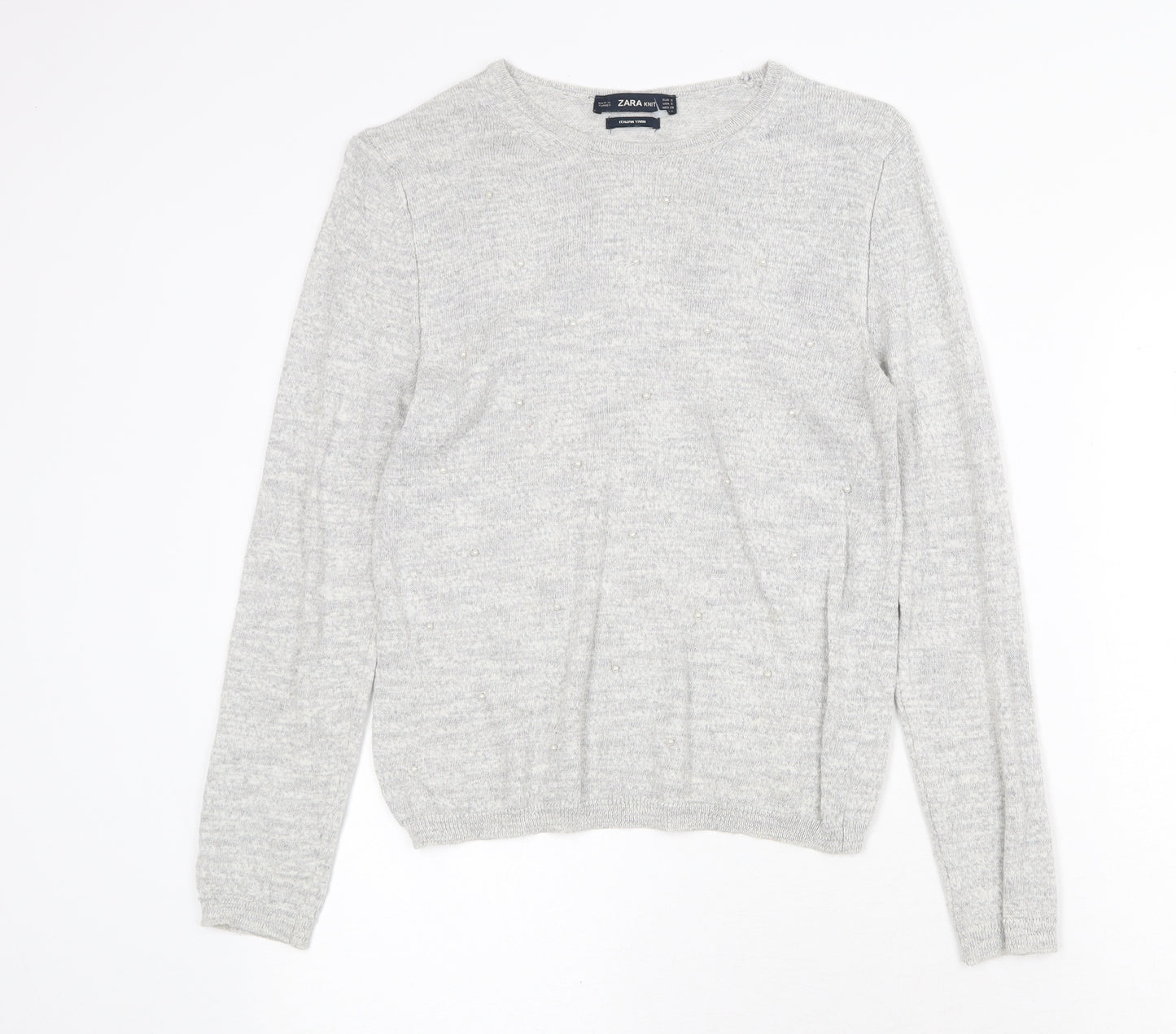 Zara Womens Grey Round Neck Viscose Pullover Jumper Size S