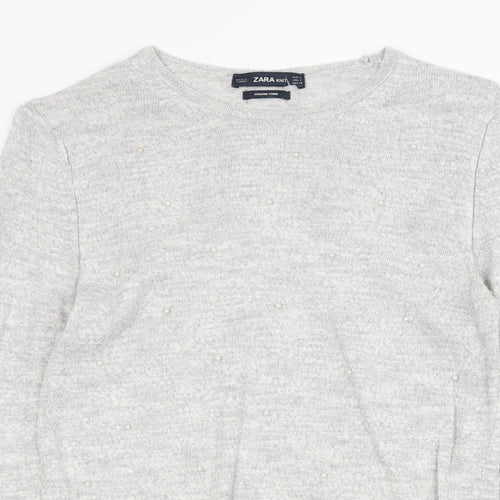 Zara Womens Grey Round Neck Viscose Pullover Jumper Size S