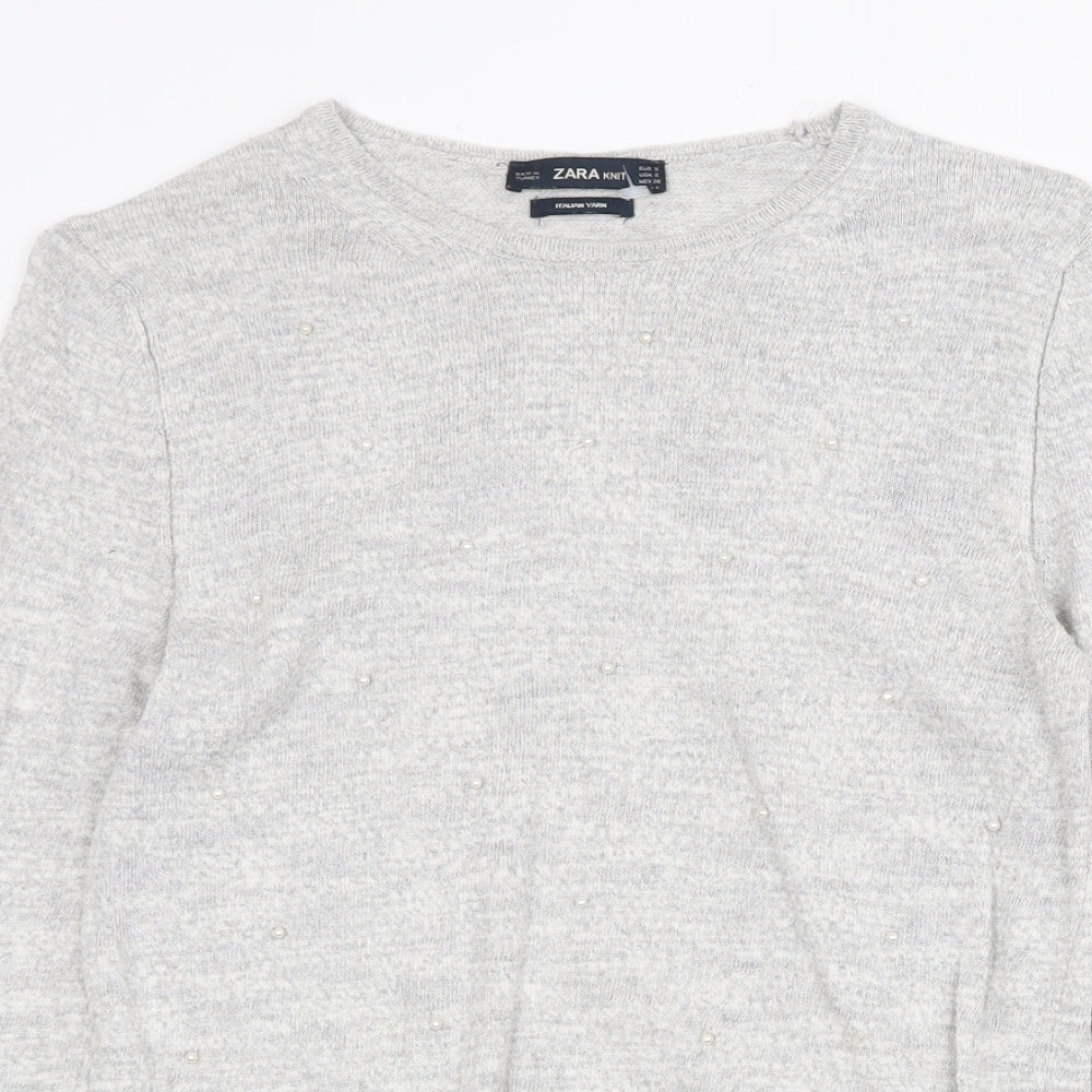 Zara Womens Grey Round Neck Viscose Pullover Jumper Size S