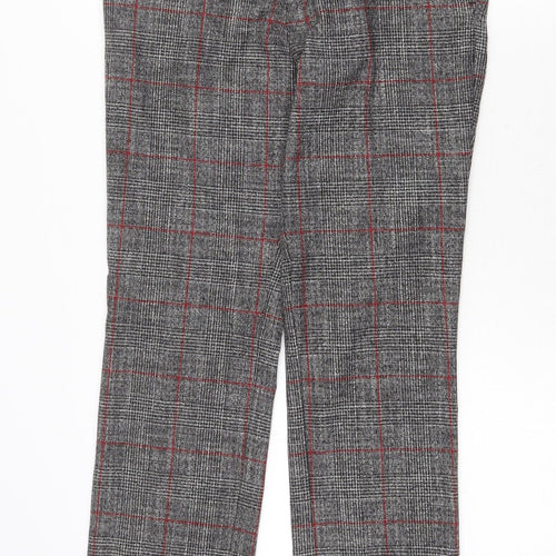 Mango Womens Grey Plaid Viscose Trousers Size 6 Regular Zip