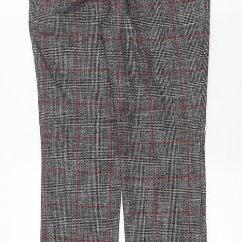 Mango Womens Grey Plaid Viscose Trousers Size 6 Regular Zip