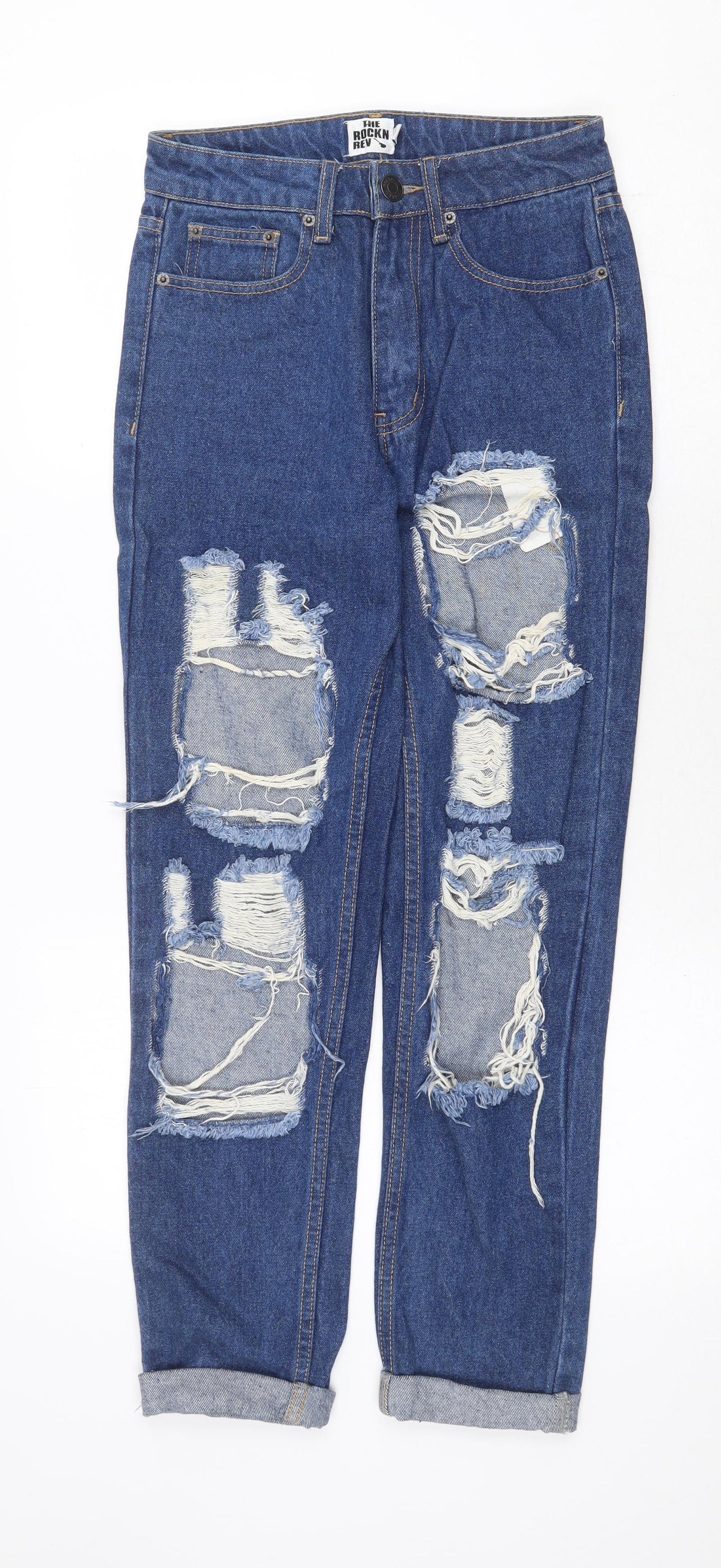 The Rockn Rev Womens Blue Cotton Straight Jeans Size 6 Regular Zip