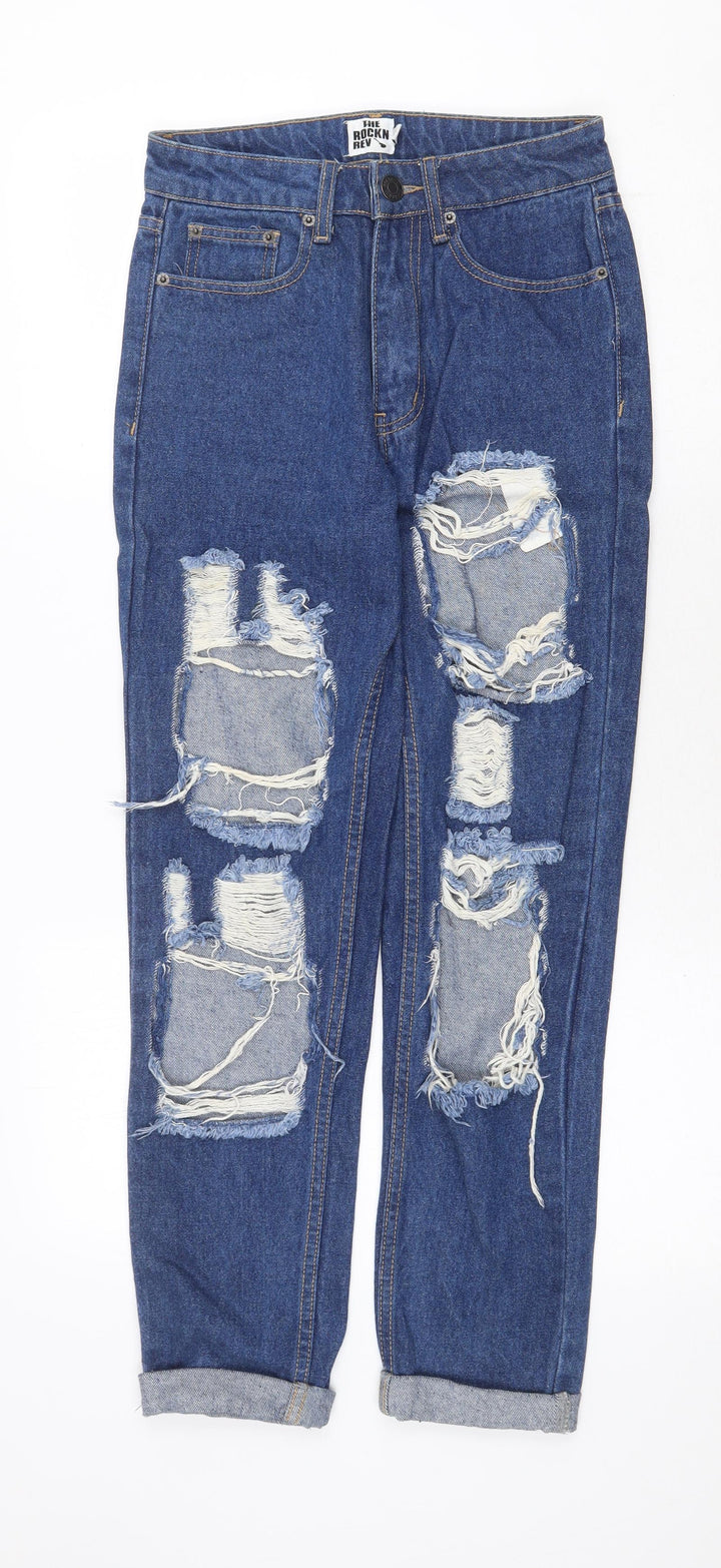 The Rockn Rev Womens Blue Cotton Straight Jeans Size 6 Regular Zip