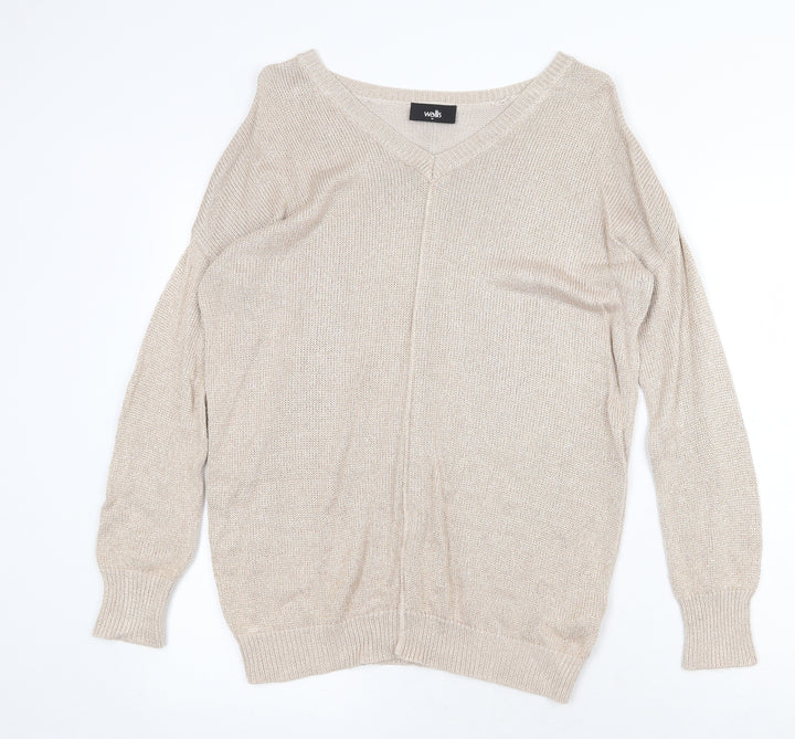 Wallis Womens Grey V-Neck Viscose Pullover Jumper Size M