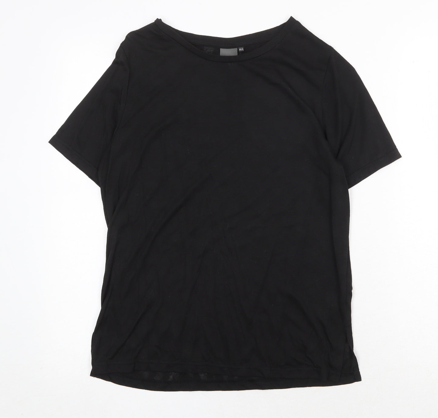 ICHI Womens Black Polyester Basic T-Shirt Size XS Round Neck