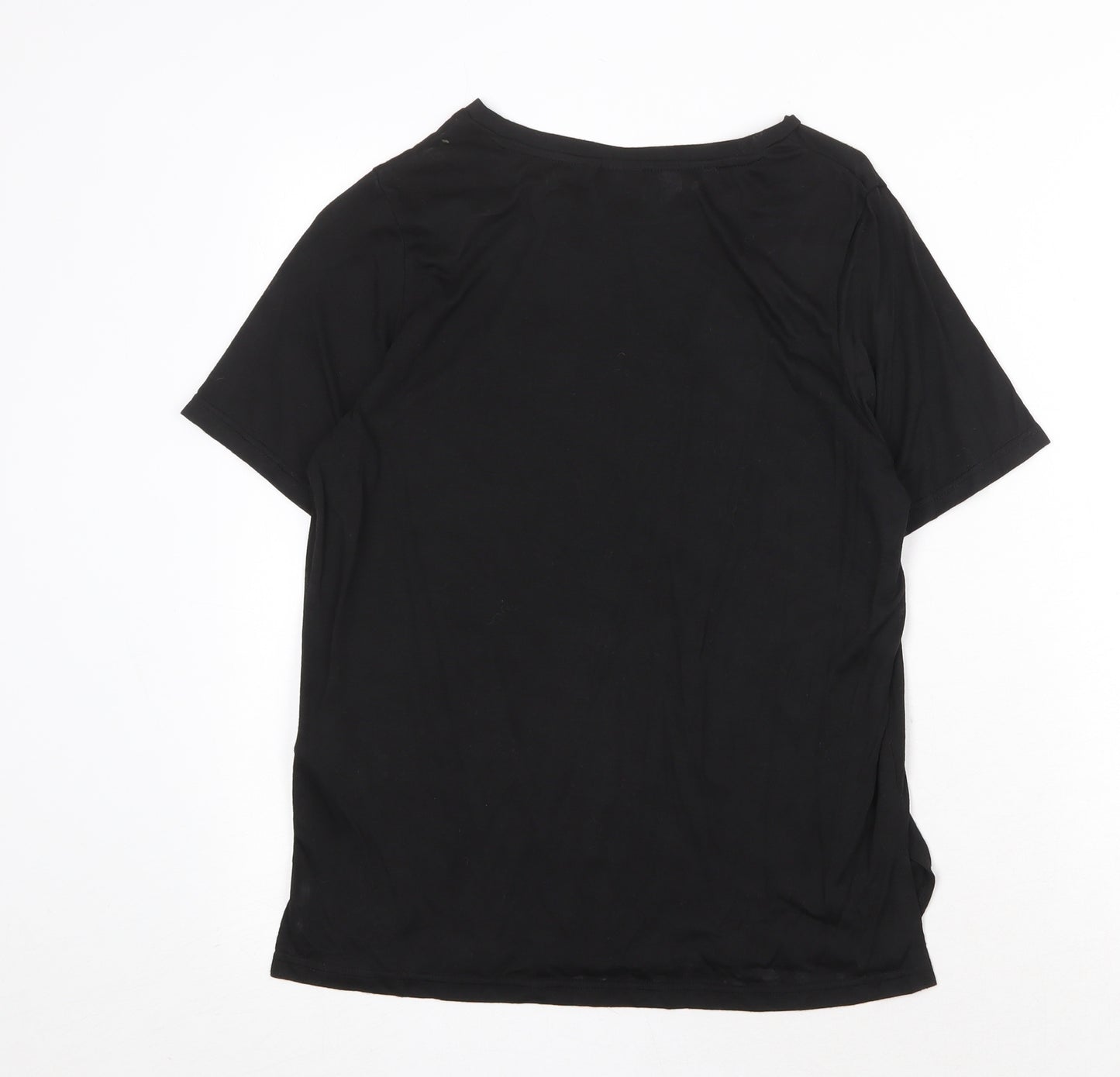 ICHI Womens Black Polyester Basic T-Shirt Size XS Round Neck
