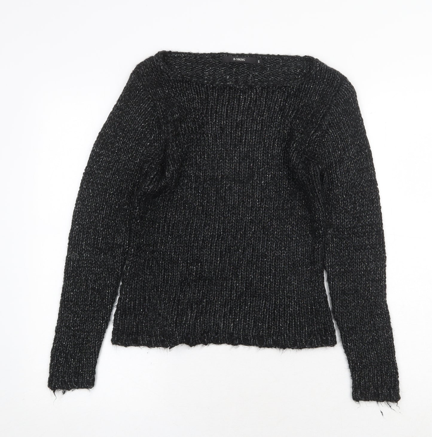 B-Young Womens Black Boat Neck Acrylic Pullover Jumper Size S