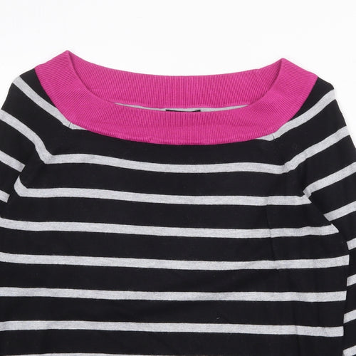 M&Co Womens Black Boat Neck Striped Viscose Pullover Jumper Size 12