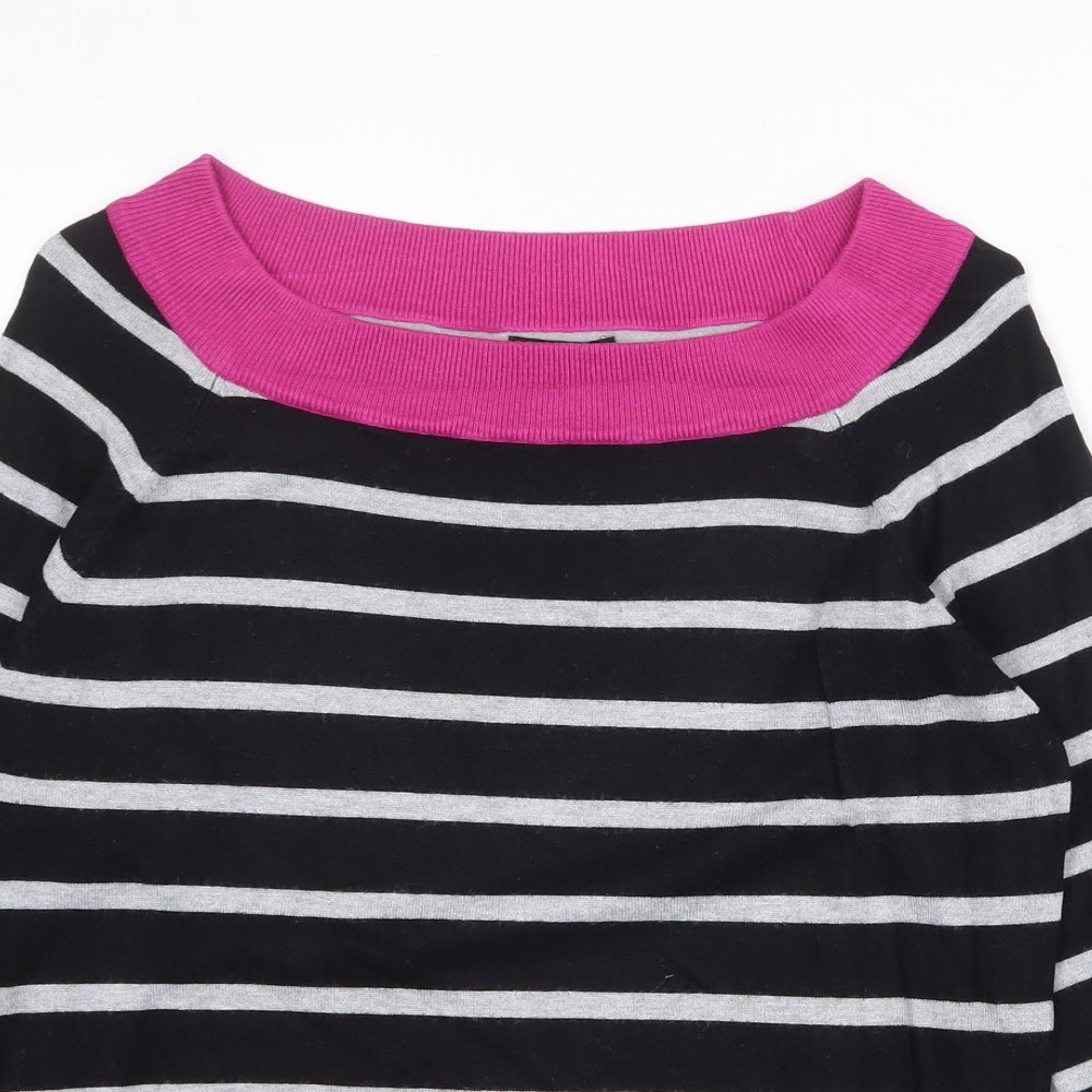 M&Co Womens Black Boat Neck Striped Viscose Pullover Jumper Size 12