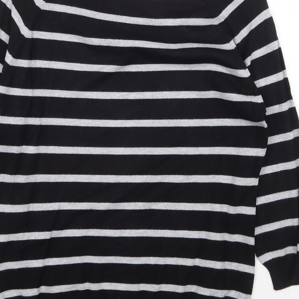 M&Co Womens Black Boat Neck Striped Viscose Pullover Jumper Size 12