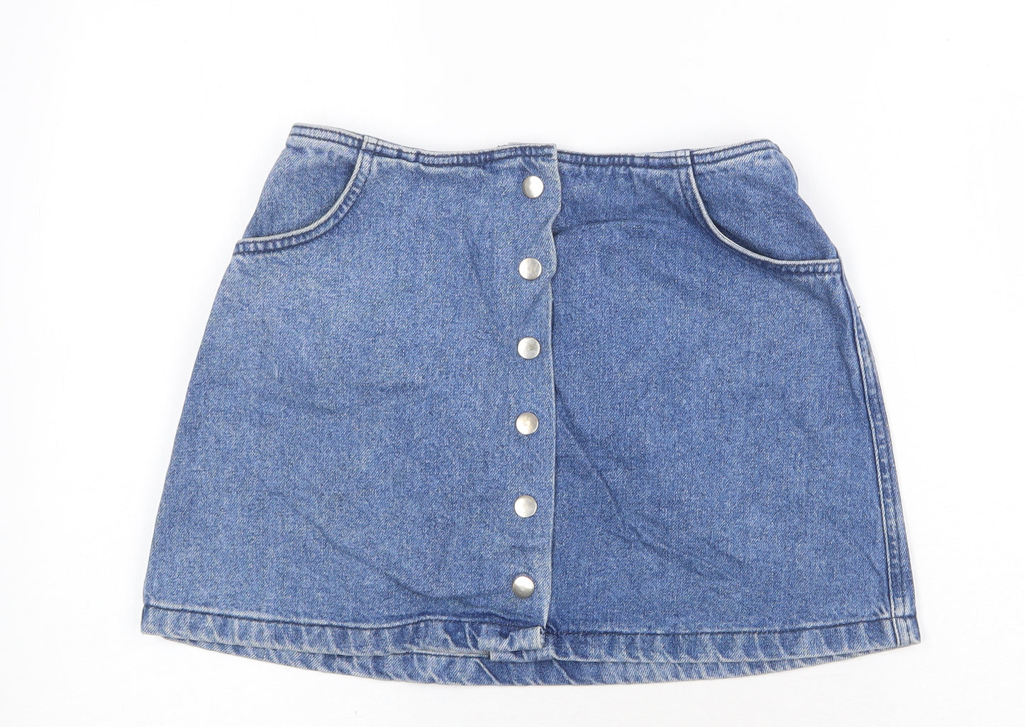 Topshop Womens Blue Cotton Mini Skirt Size 26 in Button