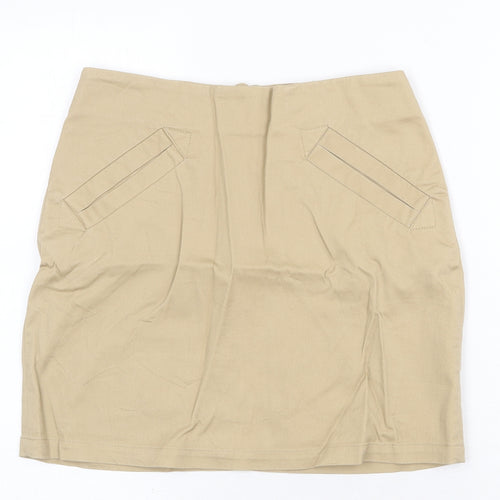H&M Womens Beige Cotton A-Line Skirt Size 6 Zip